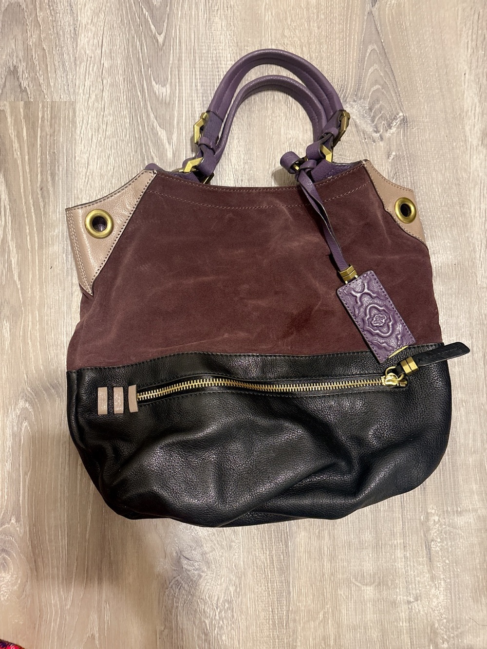 orYANY Plum, Black & Taupe Mixed-Material Hobo